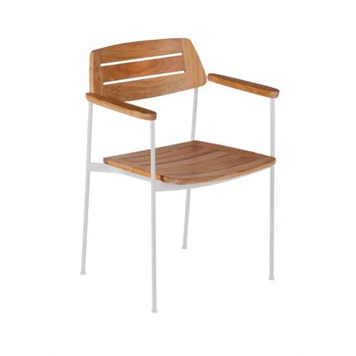Frame: Powder-Coated Stainless Steel, Arctic White | Seat & Back: Teak, Natural