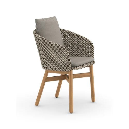 Woven Wicker DEDON Fiber Pepper | Teak Base | Cushions (Included Seat and Optional Back Shown) NATURA Taupe