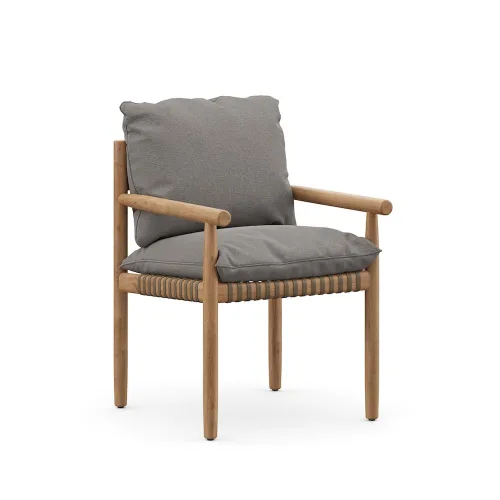 Frame Teak | DEDON Fiber Vulcano Matte | Cushion LINEN Warm Grey