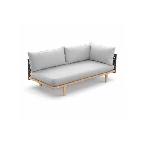 Woven Fiber Titan | Frame Powder-Coated Aluminum Black Pepper | Base Teak | Cushions NATURA Off-White