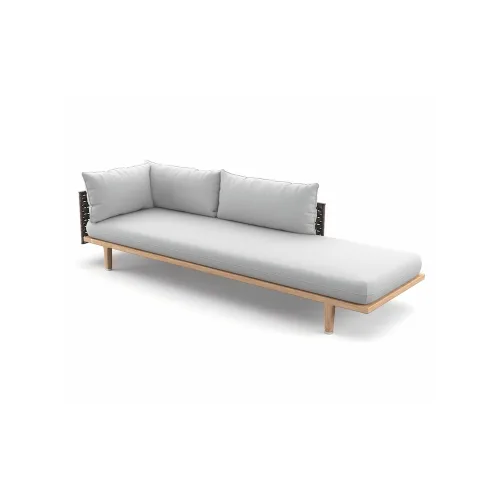 Woven Fiber Titan | Frame Powder-Coated Aluminum Black Pepper | Base Teak | Cushions NATURA Off-White