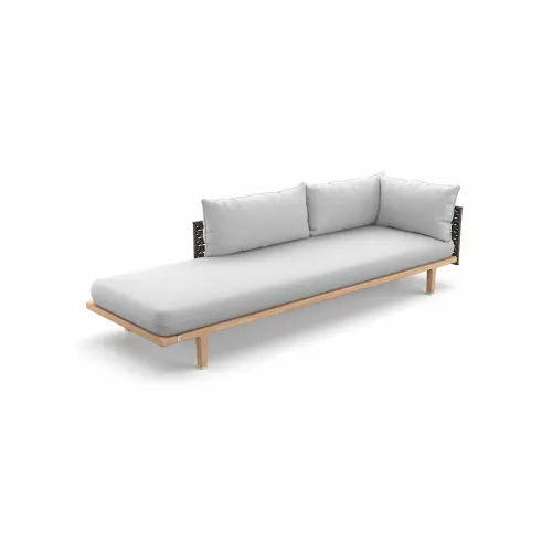 Woven Fiber Titan | Frame Powder-Coated Aluminum Black Pepper | Base Teak | Cushions NATURA Off-White