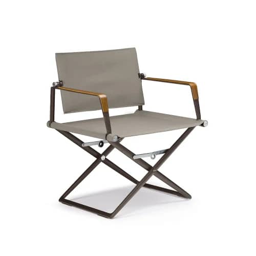 Frame Powder-Coated Aluminum Black Pepper | Teak Armrests | Sling Sail Taupe