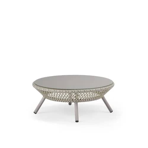 DEDON Ahnda Coffee Table | White Quartz Wicker Fiber | Lipari Glass Top