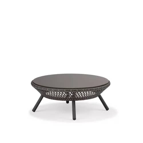 DEDON Ahnda Coffee Table | Graphite Wicker Fiber | Vulcano Glass Top