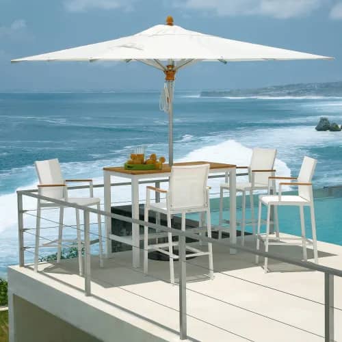 Barlow Tyrie Aura High Carver Chairs with 55" Teak Bar Table