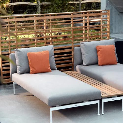 Barlow Tyrie Layout Lounger and Layout 65" Teak Low Narrow Table with Woodland Screen