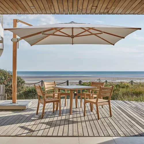 Barlow Tyrie Monterey Dining Chair with 40" Ceramic Top Dining Table and Napoli 11.5' Cantilever Umbrella