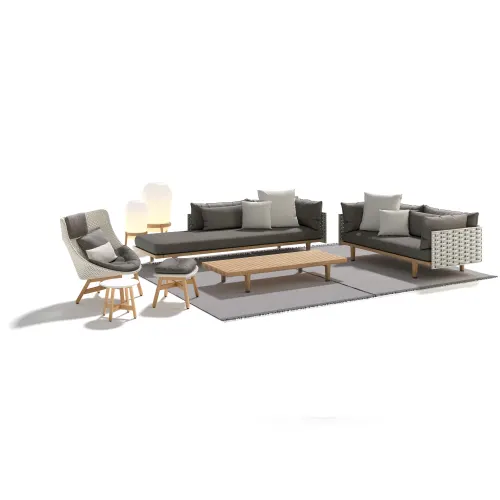 DEDON MBRACE Wing Chair, Footstool & Side Table | SEALINE Modular Seating & Coffee Table | LOON Floor Lamps