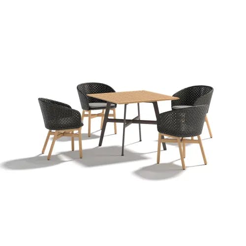 DEDON MBRACE Armchairs with Teak Legs | SEAX 39" Square Dining Table