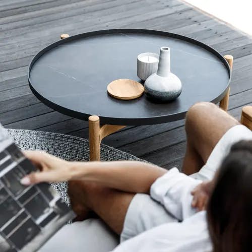 Gloster Sepal Coffee Table | Nero Ceramic Top