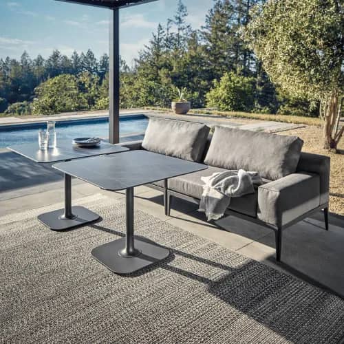 Gloster Grid Dining Sofas with Arms | Grid Dining 35.5" Square Ceramic Dining Table