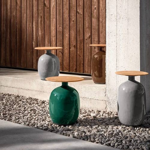 Gloster Blow 17" Low Side Table (Smoke & Emerald) | Blow 14" High Side Table (Clay & Smoke)