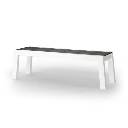 MAMAGREEN Baia 57" Bench | Frame: Powder-Coated Aluminum, White | Seat: HPL, Slate