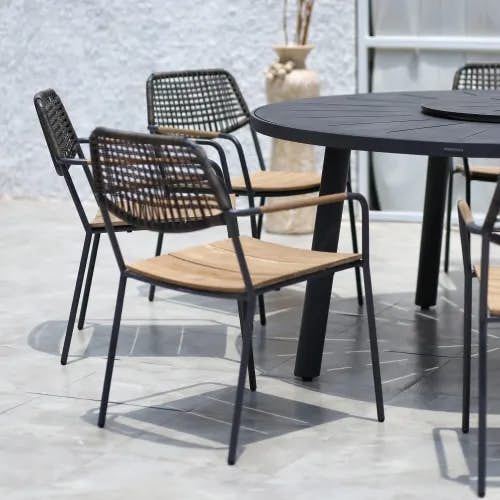 MAMAGREEN Meika Stacking Chair (Pepper Wicker) | Meika 71" Round Dining Table