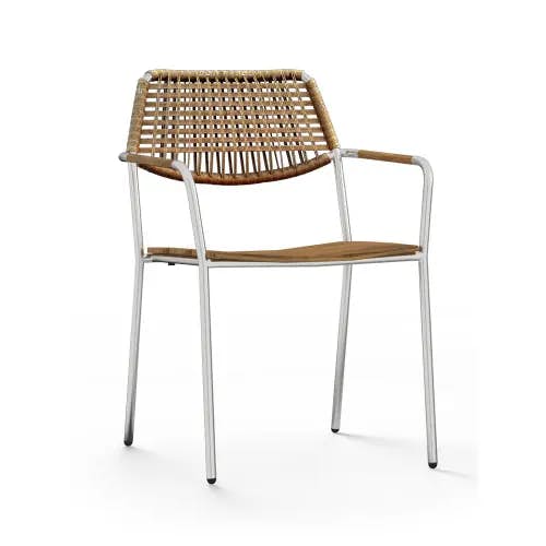 MAMAGREEN Meika Stacking Chair | Frame: SS 304 | Seat: Recycled Teak | Backrest: Wicker, Honey