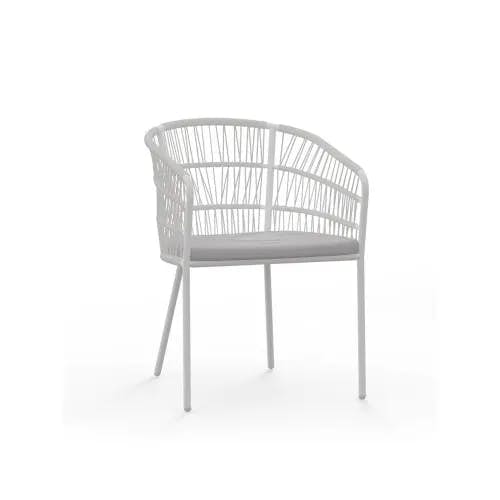 MAMAGREEN Bono Dining Chair | Frame: Aluminum, White | Seat & Back: Wicker, Snow White | Cushion: Olefin, White