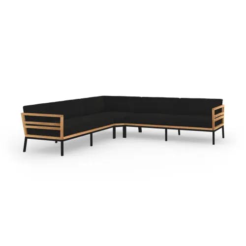MAMAGREEN Zudu Oversized Corner Sofa | Frame: Aluminum, Black | Top: Teak | Cushions: Sunbrella, Coal