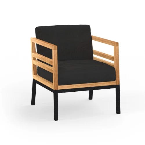 MAMAGREEN Zudu 1-Seater | Frame: Aluminum, Black | Top: Teak | Cushions: Sunbrella, Coal