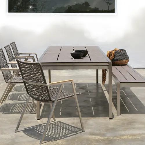 MAMAGREEN Olaf Dining Armchairs | Baia Extension Table and 80.5" Dining Bench