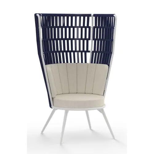 MAMAGREEN Daisy Rae Rope Chat Chair High Back (Alu Legs) | Frame: Aluminum, Urban White | Shell: Rope, Navy | Cushion: Sunbrella, Sailcloth Sailor