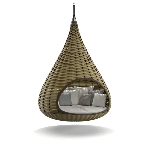 DEDON NESTREST Hanging Lounger | Woven Fiber Olive | Cushion Fabric Natura Ash