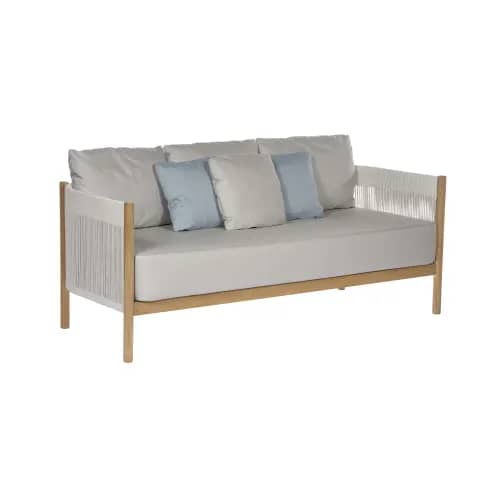 Barlow Tyrie Cocoon Teak Sofa | Frame: Powder-coated Aluminum with Olefin Cord, Chalk | Seat & Back Cushions: Sunbrella®, Lead Chine