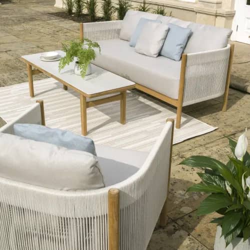 Barlow Tyrie Cocoon Teak Sofa and Teak Armchair | Monterey Low Table