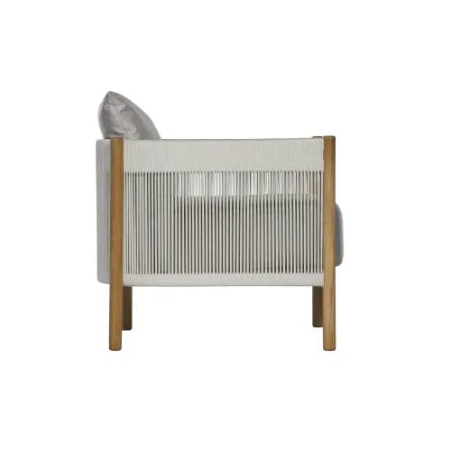 Barlow Tyrie Cocoon Teak Armchair | Frame: Powder-coated Aluminum with Olefin Cord, Chalk | Seat & Back Cushions: Sunbrella®, Lead Chine