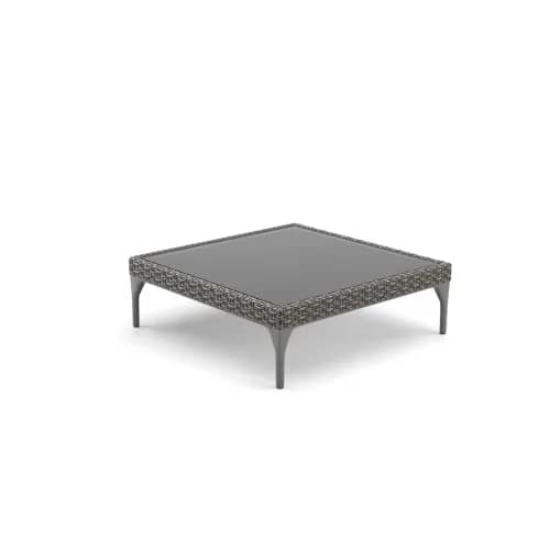 DEDON MU Coffee Table with Glass Top | Legs: Powder-Coated Aluminum, Vulcano | Fiber: Vulcano | Top: Glass, Vulcano