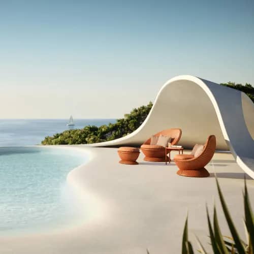 DEDON PAPYON Wing Chairs and Footstool | IZON Side Table