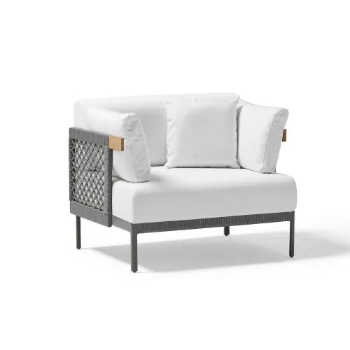 POINT Legacy Lounge Chair (Rope Panels) | Gunmetal Grey Powder-Coated Aluminum Frame | Rope Panels | Teak Arm