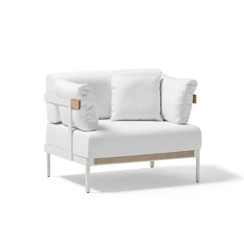 POINT Legacy Lounge Chair (Rope Panel) | Mineral White Powder-Coated Aluminum Frame | Teak Arm | Rope Front