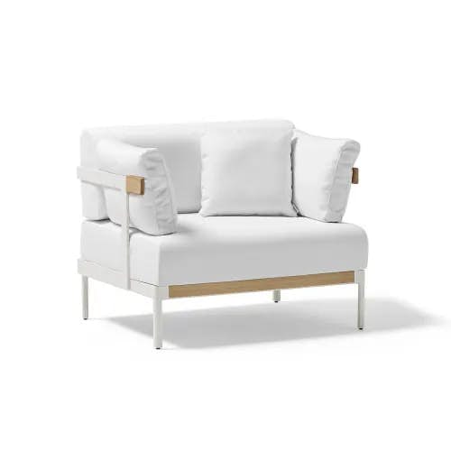 POINT Legacy Lounge Chair | Mineral White Powder-Coated Aluminum Frame | Teak Arm | Teak Front
