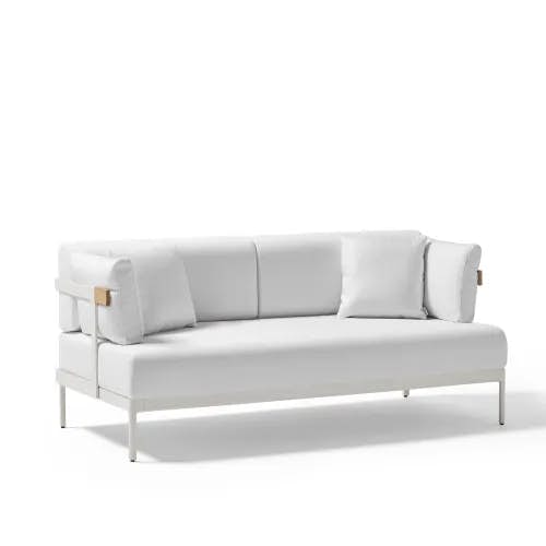 POINT Legacy 2-Seater Sofa | Mineral White Powder-Coated Aluminum Frame | Teak Arm