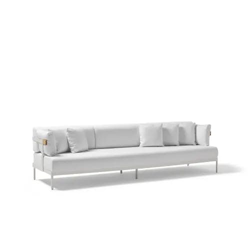 POINT Legacy 3-Seater Sofa | Mineral White Powder-Coated Aluminum Frame | Teak Arm