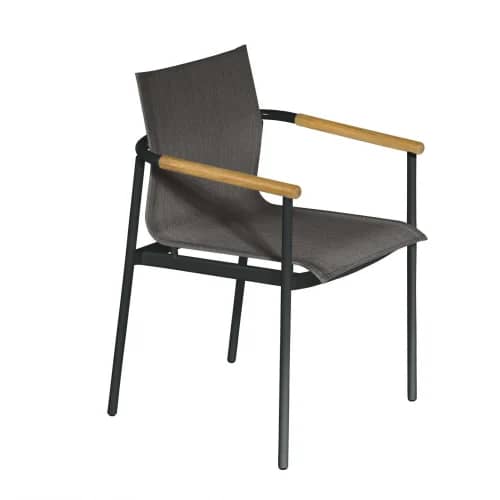 Barlow Tyrie Around Armchair | Forge Grey Powder-Coated Aluminum Frame | Carbon Sunbrella Sling | Teak Arm