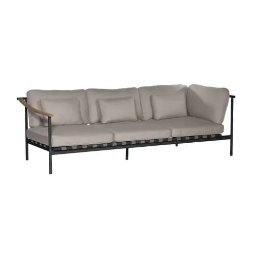 Barlow Tyrie Around Deep Seating Triple Module - Aluminum (R) / Teak (L) Arms | Forge Grey Aluminum Frame