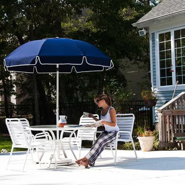 enjoy your early mornings: catalina crank lift tilt w/ valance and vent in navy blue and white pole finish