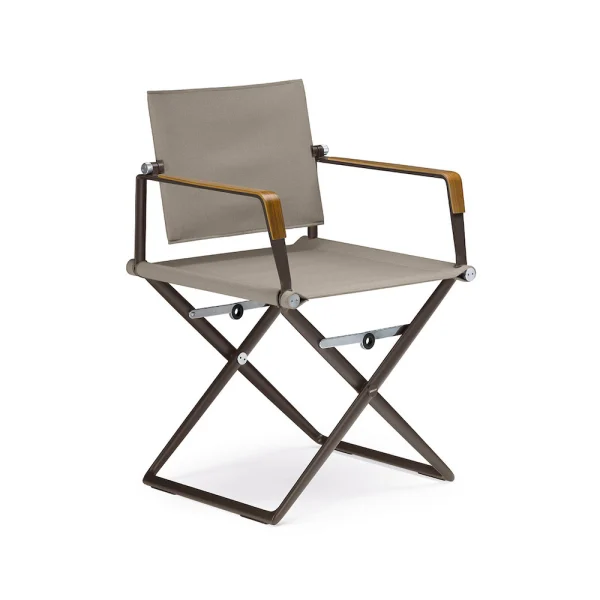 Frame Powder-Coated Aluminum Black Pepper | Teak Armrests | Sling Sail Taupe