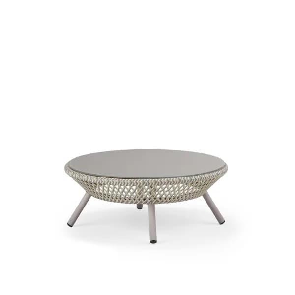 DEDON Ahnda Coffee Table | White Quartz Wicker Fiber | Lipari Glass Top
