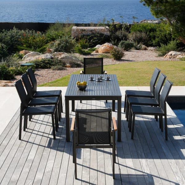 Barlow Tyrie Aura Side Chairs and Armchairs with 79" Narrow Dining Table (Graphite)