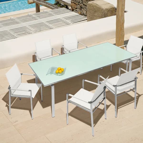 Barlow Tyrie Mercury Dining Armchairs and Mercury 87" Dining Table