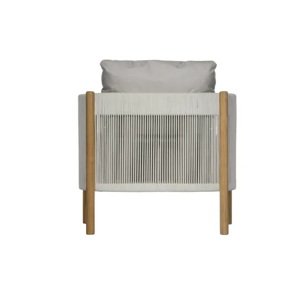 Barlow Tyrie Cocoon Teak Armchair | Frame: Powder-coated Aluminum with Olefin Cord, Chalk | Seat & Back Cushions: Sunbrella®, Lead Chine