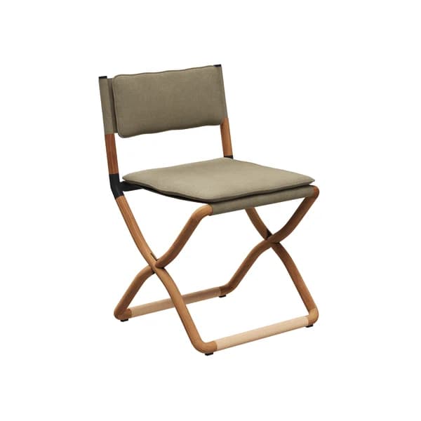 Gloster Navigator Folding Armchair | Frame: Natural Finish Teak & Brushed Stainless Steel | Seat & Back Cushions: Sunbrella, Heritage Ashe
