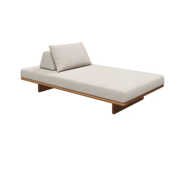 Gloster Deck Small Seating Unit | Frame: Natural Finish Teak | Cushions: Sunbrella, Ground Beach