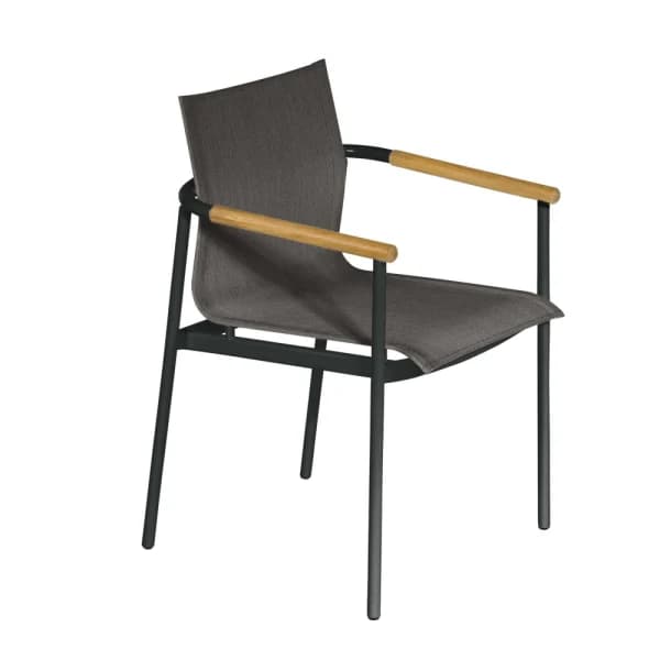 Barlow Tyrie Around Armchair | Forge Grey Powder-Coated Aluminum Frame | Carbon Sunbrella Sling | Teak Arm