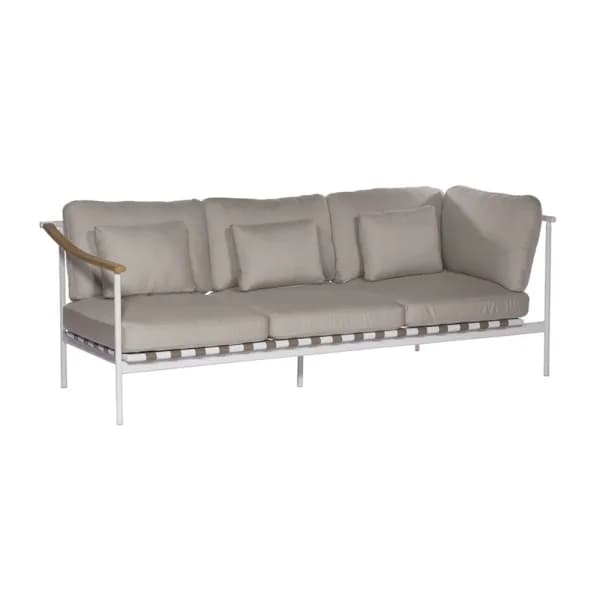 Barlow Tyrie Around Deep Seating Triple Module - Aluminum (R) / Teak (L) Arms | Arctic White Aluminum Frame