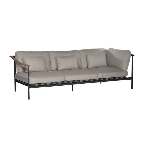 Barlow Tyrie Around Deep Seating Triple Module - Aluminum (R) / Teak (L) Arms | Forge Grey Aluminum Frame