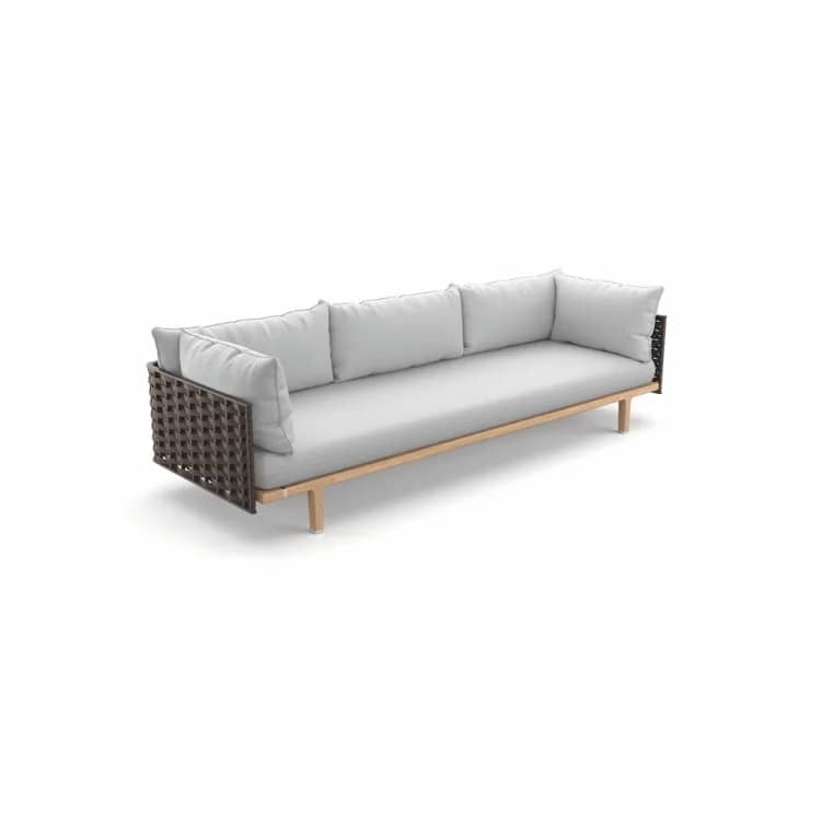 Woven Fiber Titan | Frame Powder-Coated Aluminum Black Pepper | Base Teak | Cushions NATURA Off-White